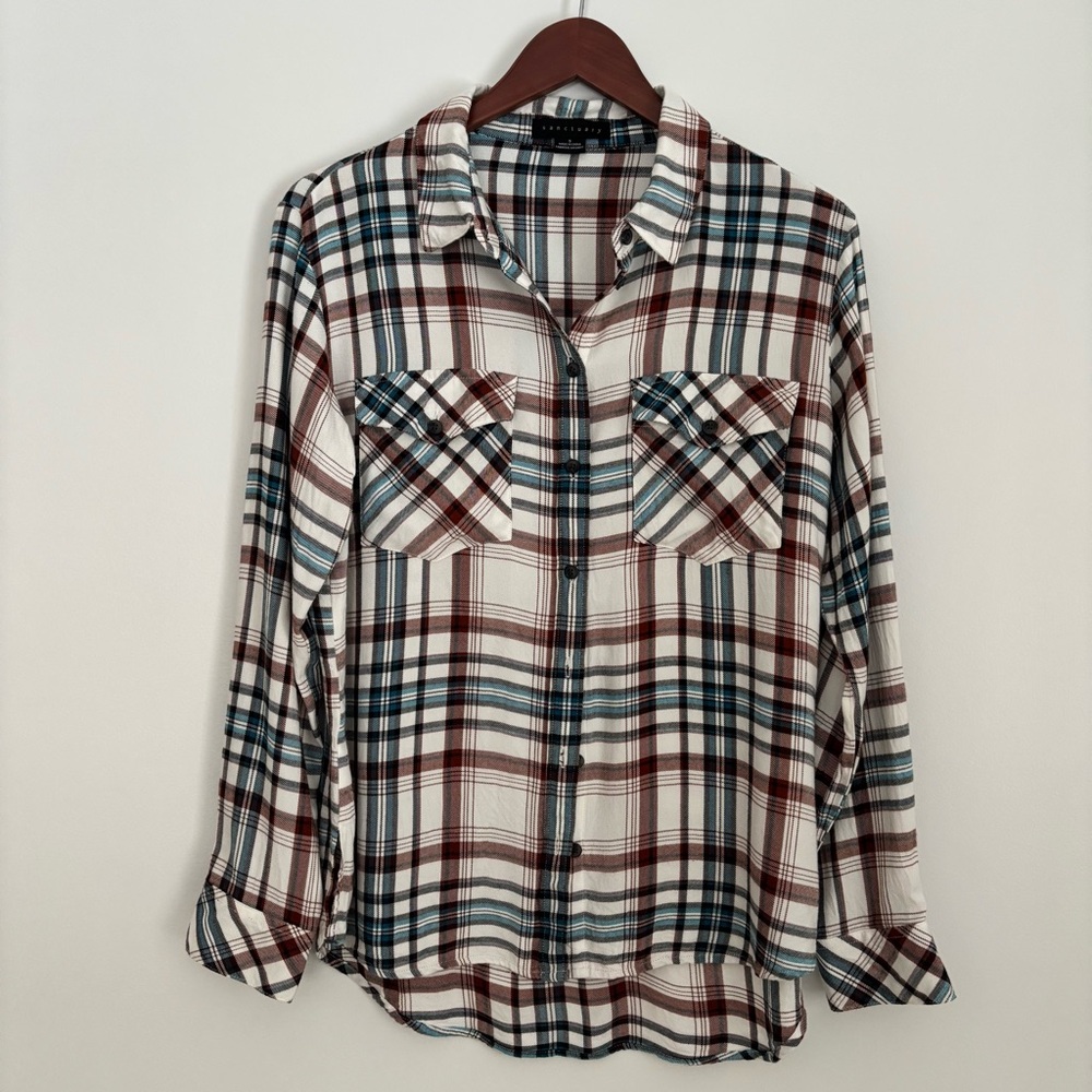 Sanctuary Plaid Button Down Utility Shirt Blue Brown Size S XB0001ZRF